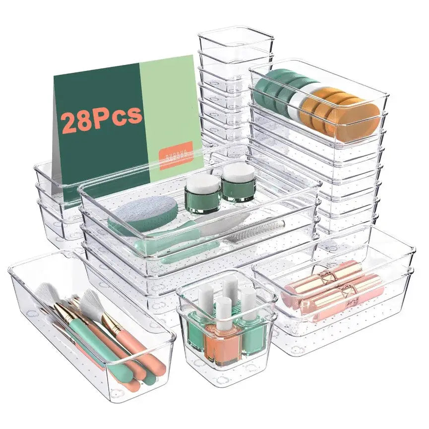 28 PCS Clear Drawer Organizers Set 4-Size Versatile Bathroom and Vanity Drawer Organizer Trays Storage Bins for Bedroom Kitchen from PriceLows™