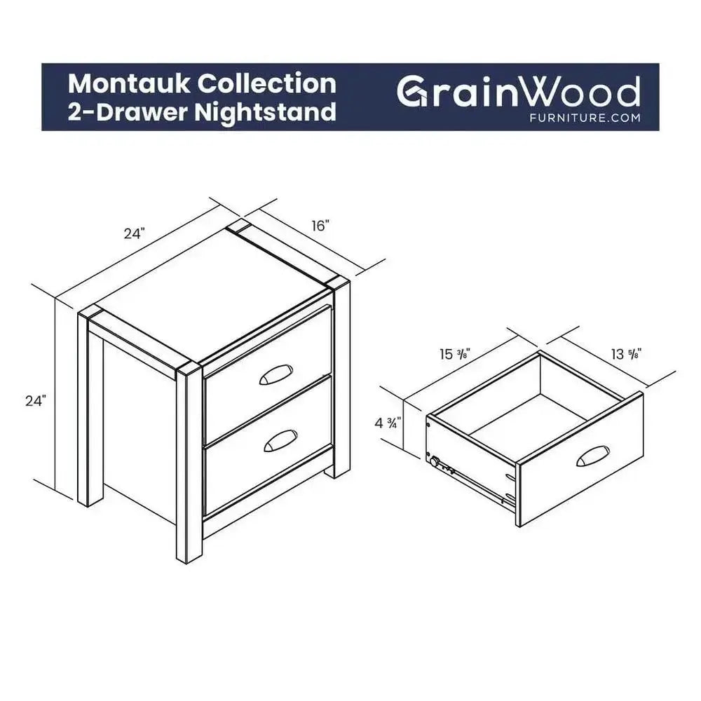 Montauk 2Drawer Bedside Nightstand, Solid Wood with Rustic Walnut Finish from PriceLows™