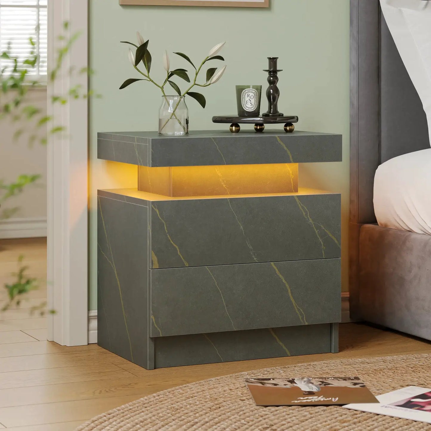 Cubehom LED Nightstands with 2 Drawers, End Table with RGB LED Lights for Bedroom Living Room, White Bedside Table from PriceLows™