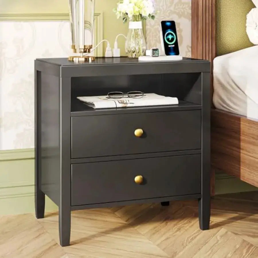 Nightstand Set of 2, Night Stand with Charger Station, Bedside Table with 2 Drawers, Bed Side Tables for Bedroom, Modern Nights from PriceLows™