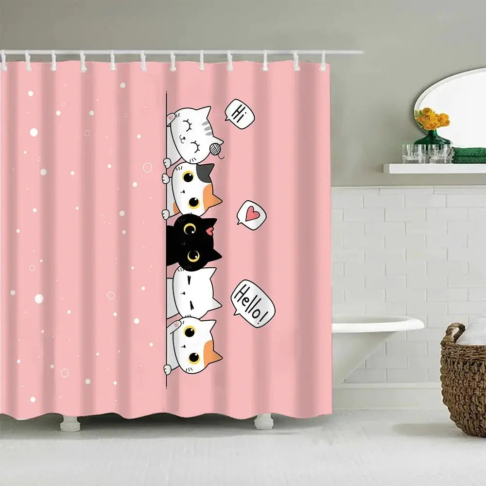 Puppy Cat Cute Cartoon Shower Curtains Washable Fabric Polyester For Bathtub Art Bathroom Decor Partition With Hooks Waterproof from PriceLows™