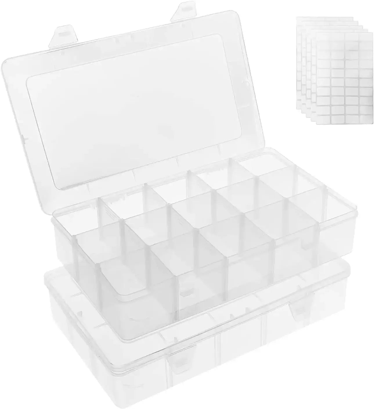 15 Grids Clear Plastic Organizer Box with Adjustable Dividers, Craft Storage Containers for Jewelry, Beads, Screws, Tackle Box from PriceLows™