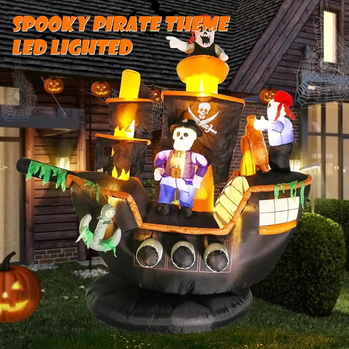 Halloween Inflatable Pirate Ship | 7 Ft Tall | Built In Led Lights