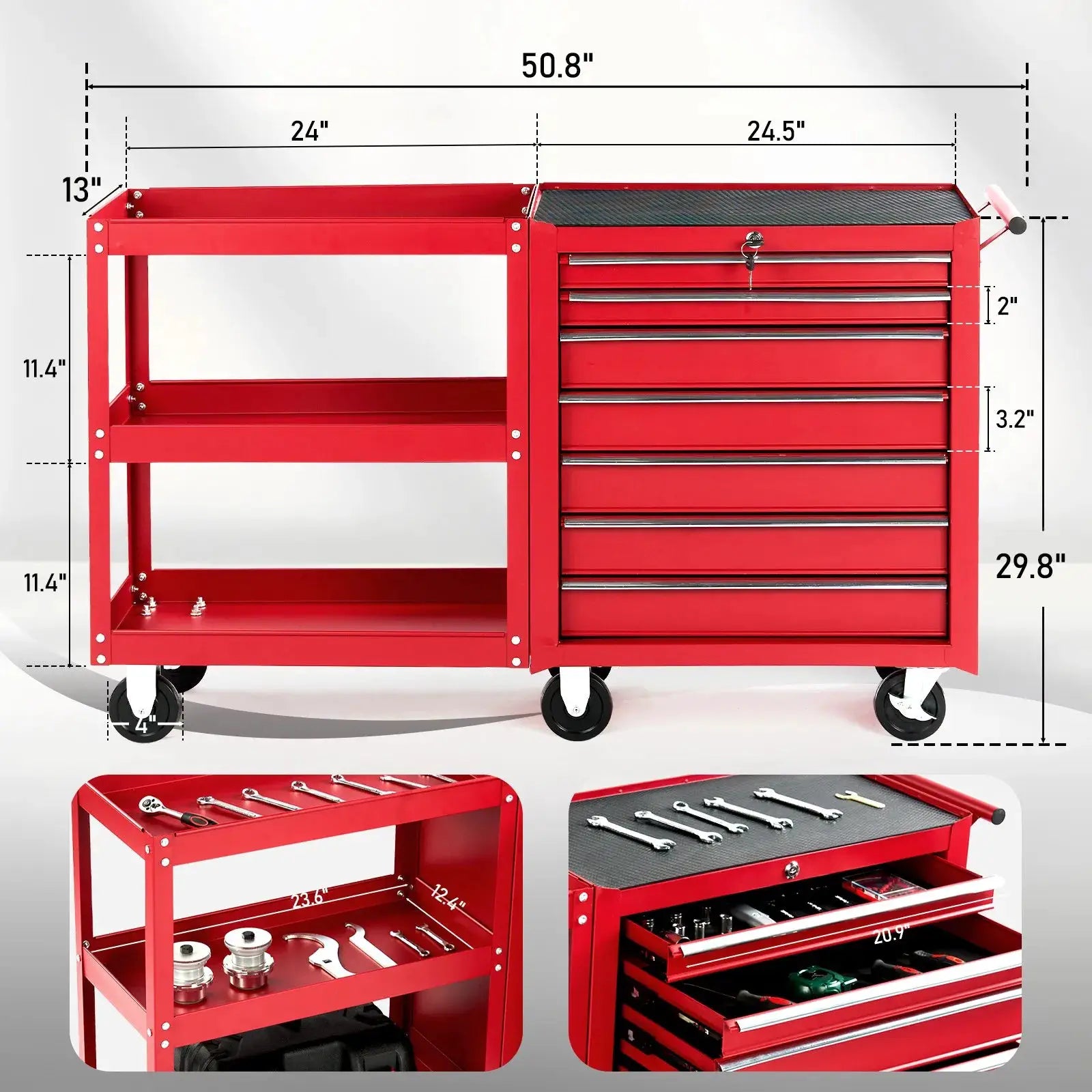 Rolling Tool Chest, 7-Drawer Mobile Tool Cart with Side Shelves and Top Cushion from PriceLows™