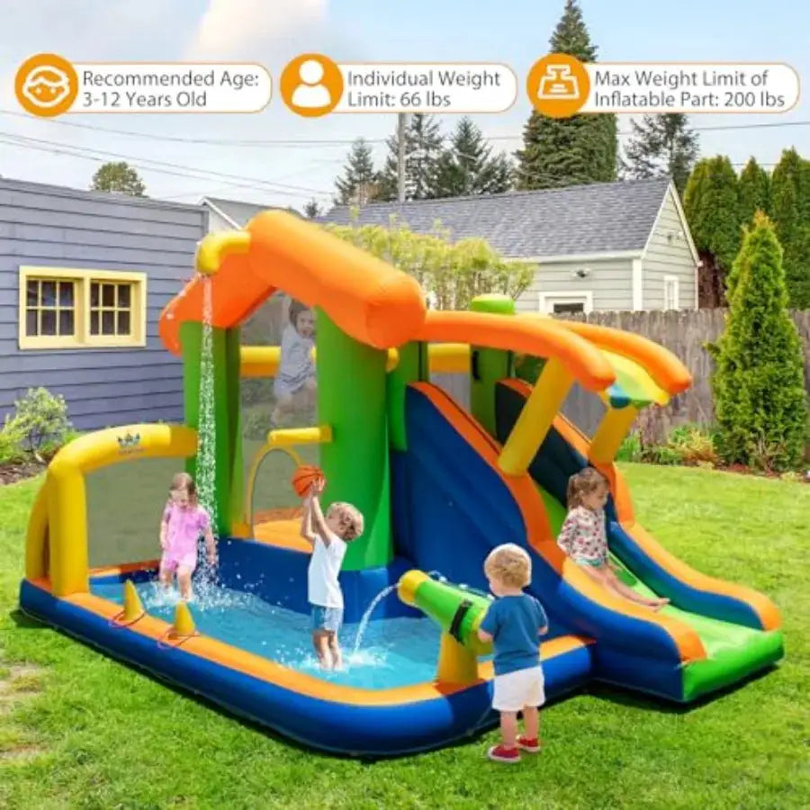 Backyard and indoor inflatable water slide bounce house with ball pit and splash pool, PVC material, blue and yellow, 8-in-1 pl from PriceLows™