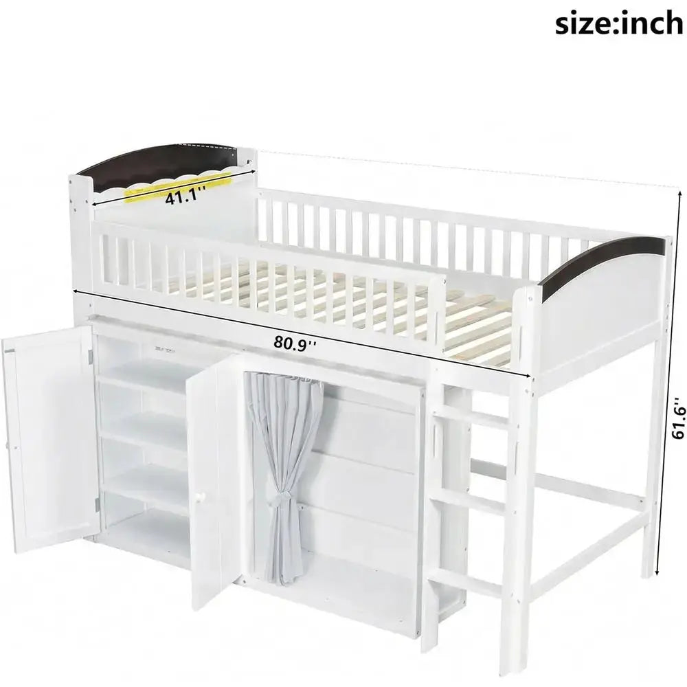 Twin Size Kids Uvellamo Loft Bed with LED Lights, Storage Cabinet, and Wardrobe, Suitable for Boys or Girls, White from PriceLows™