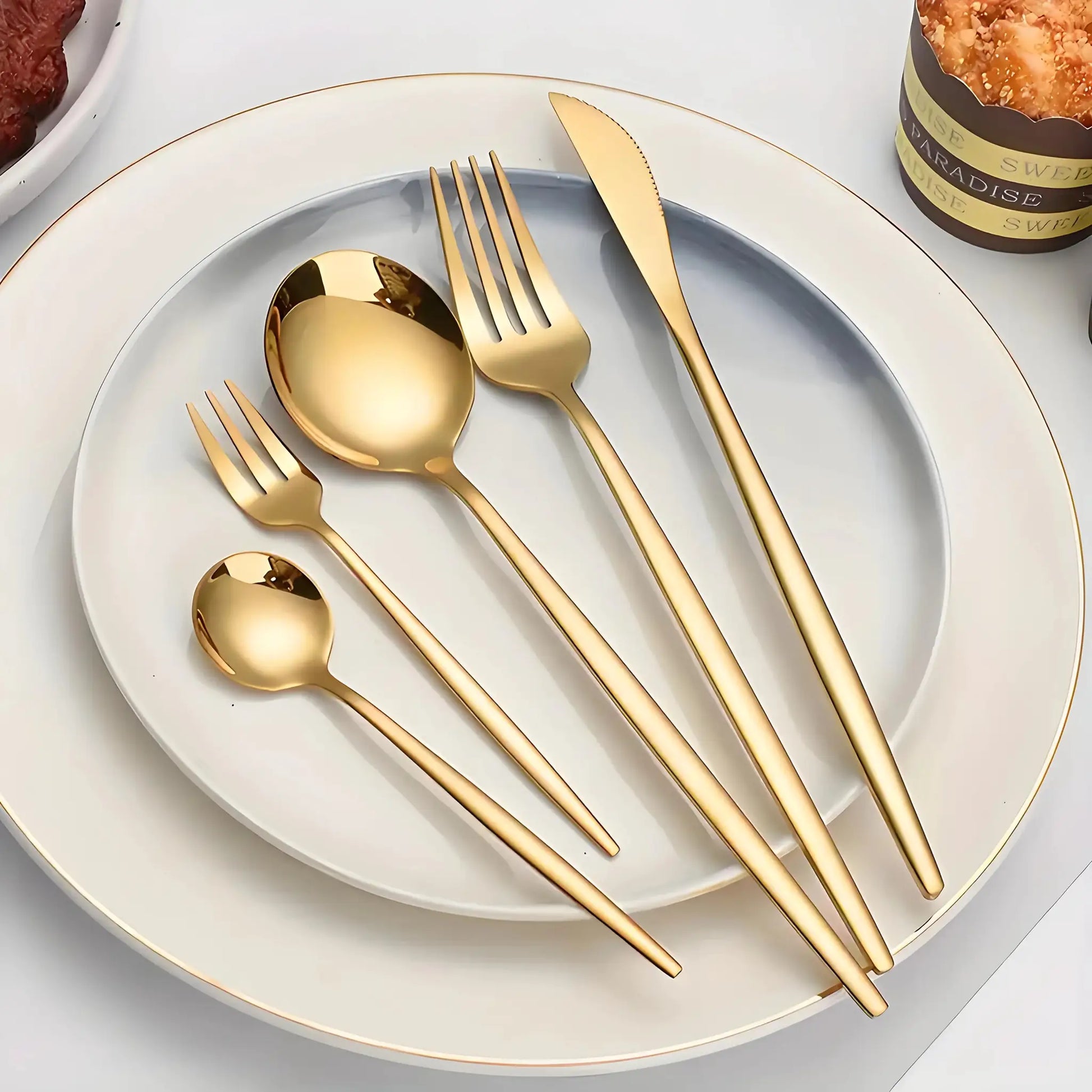 30Pcs Golden Silver Cutlery Set Stainless Steel Knife Fork Spoon Tableware Flatware Set Festival Kitchen Upscale Cutlery Set from PriceLows™