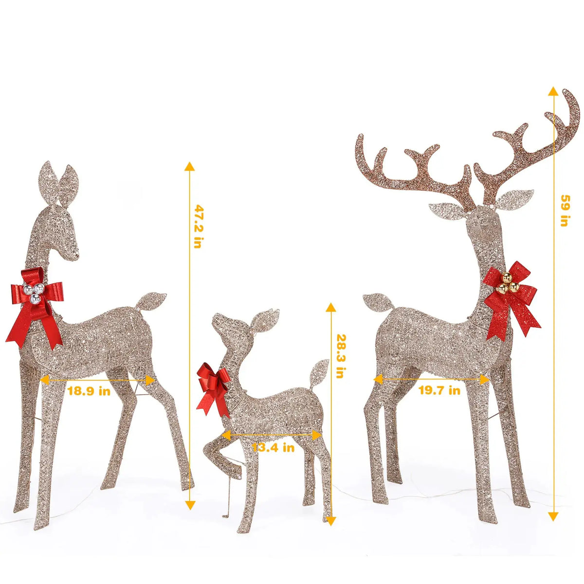 Christmas Deer Set | 3 Piece Pre Lit | 210 Warm LED Lights | Lawn Decor