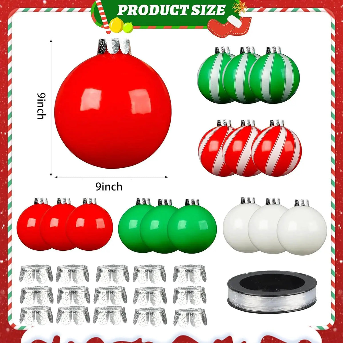 Christmas Inflatable Balls | 9 Inch | 15 Piece Set | Red Green