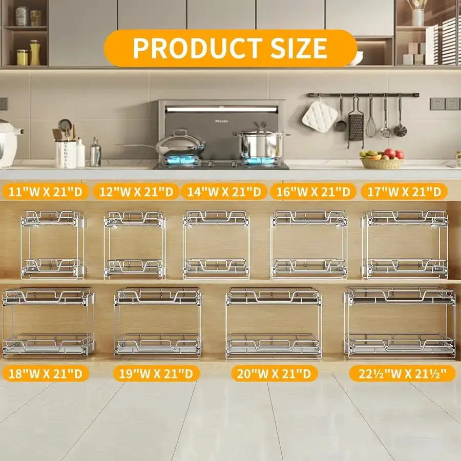 2Tier Kitchen Cabinet Pull Out Shelf and Drawer Organizer Slide Out Pantry Storaqe Basket in Multiple Sizes 14 W x 21 D from PriceLows™