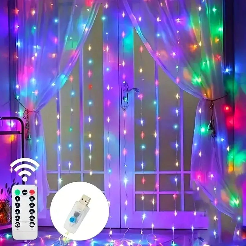 Holiday LED Curtain Light String USB Powered 8 Modes Christmas New Year Party Lights Home Wedding Birthday Room Decor Aesthetic from PriceLows™