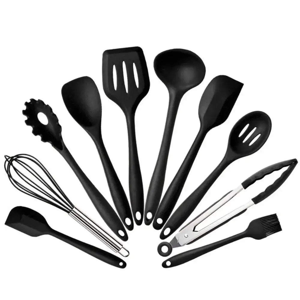 10 Pcs/Set Silicone Kitchen Utensils Set Non-Stick Silicone Tong Spoon Spatula Pasta Server Whisk Ladle Strainer Cooking Tools from PriceLows™