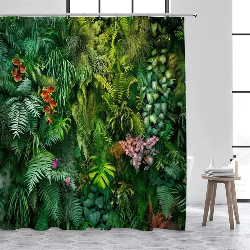 Green Leaves Shower Curtains Tropical Leaf Garden Vine Plant Wall Hanging Fabric Home Bathroom Decor Bath Curtain Set with Hooks from PriceLows™