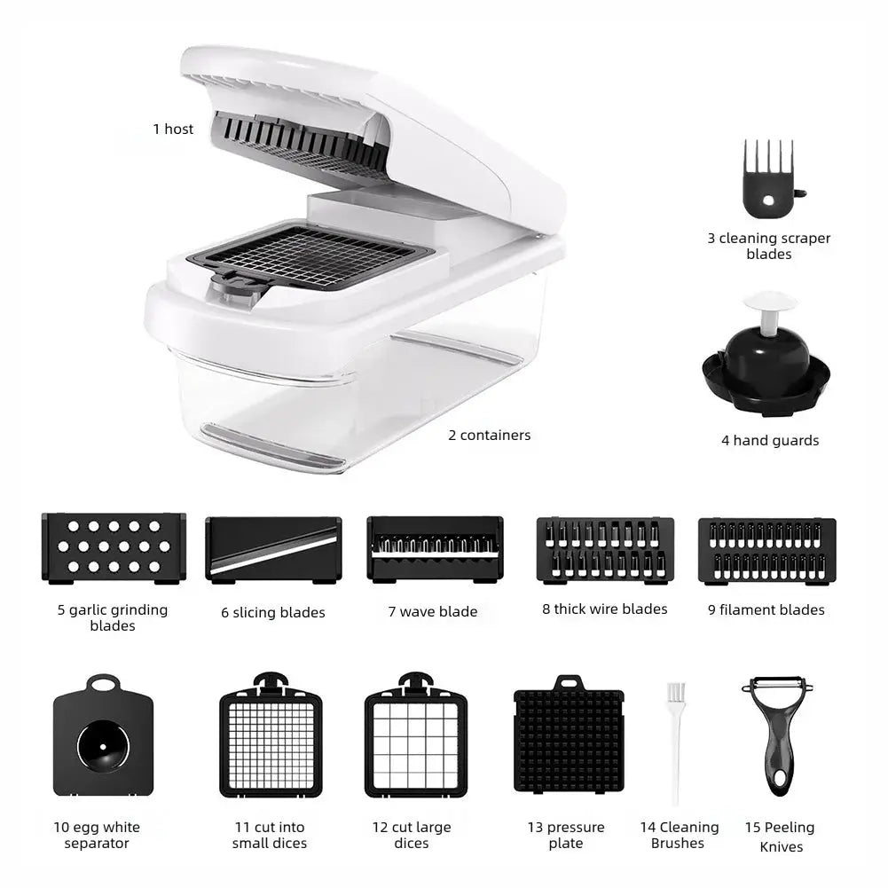Vegetable Chopper | 15 In 1 Function | 8 Blades With Container