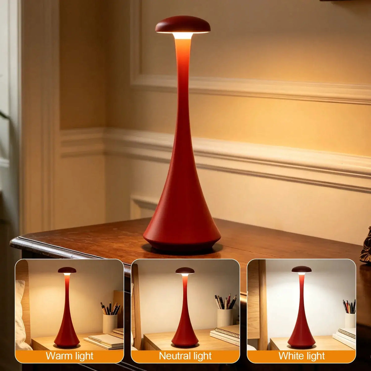 Mushroom Table Lamp | Touch Control | Rechargeable USB C | 2000mAh
