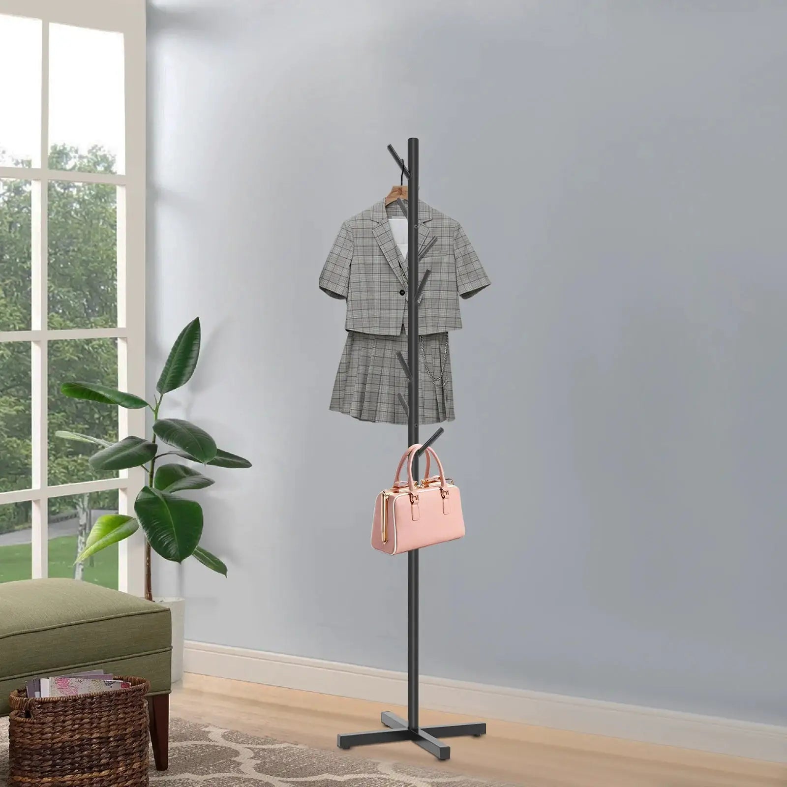 Tree-Shaped Coat Rack, Nordic Style Free-Standing Clothes Stand, Metal Clothing Rack with 7 Branches for Entryway from PriceLows™