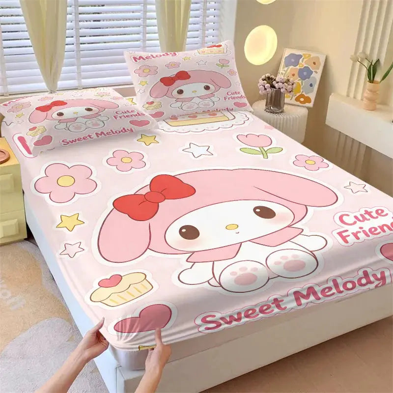 My Melody Sanrio Fitted Sheet Set Kawaii Cute Anime Bed Sheet with Pillowcases for Girls Bedroom Soft Cartoon Mattress Cover from PriceLows™