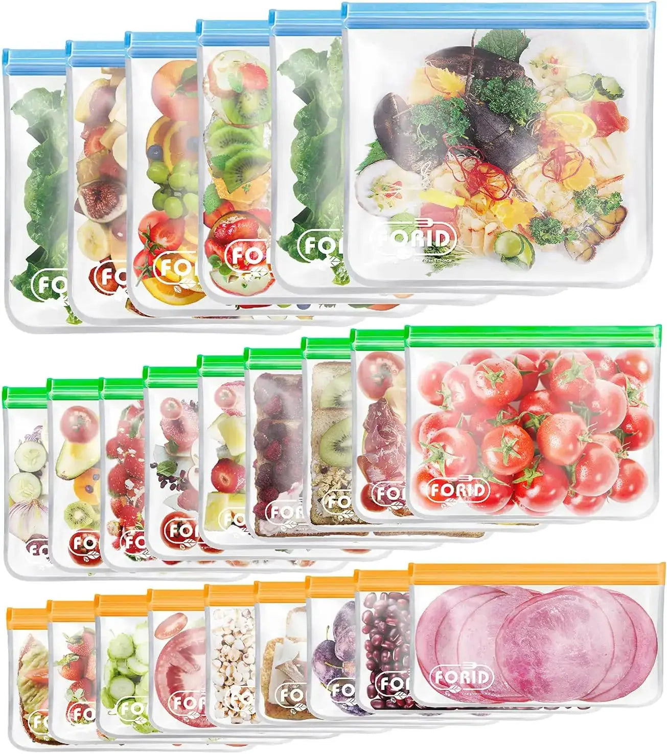 Reusable Food Storage Bags | Leakproof | Vacuum Sealed | 24 Pack