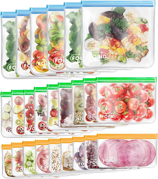 Reusable Food Storage Bags | Leakproof | Vacuum Sealed | 24 Pack