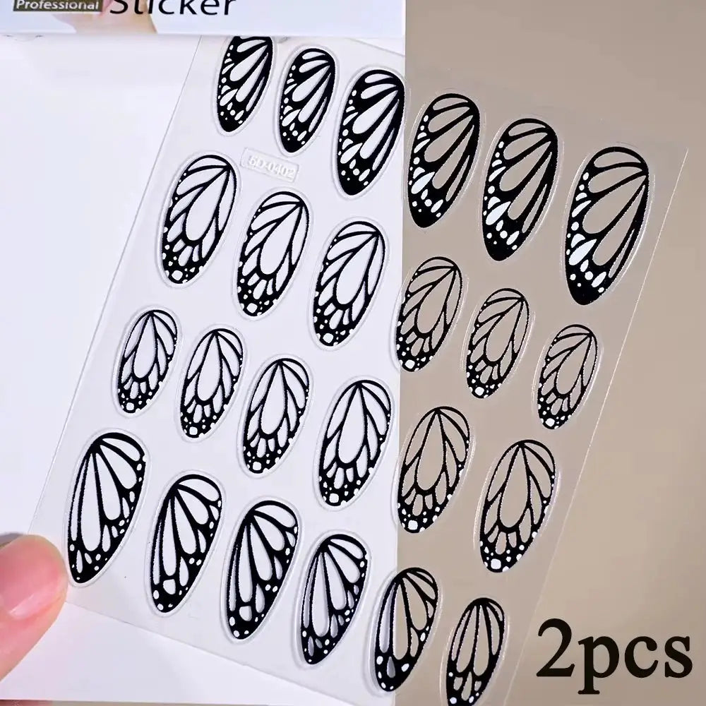 2Sheets French Gradient Line Nail Art Stickers 3D Self-Adhesive White+Black Slider Design Stencil Manicure Guides DIY Nail Decor from PriceLows™