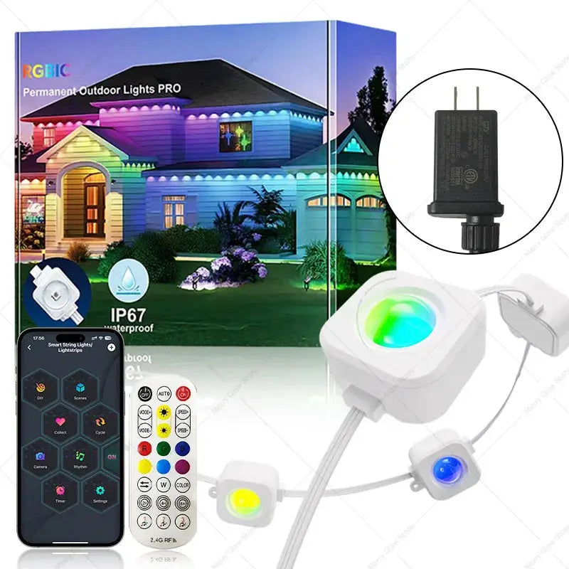Permanent Outdoor String Lights 60M 120LEDs Smart RGBIC LED Lights IP67 Waterproof Full House Eaves Lights Halloween Decor Alexa from PriceLows™