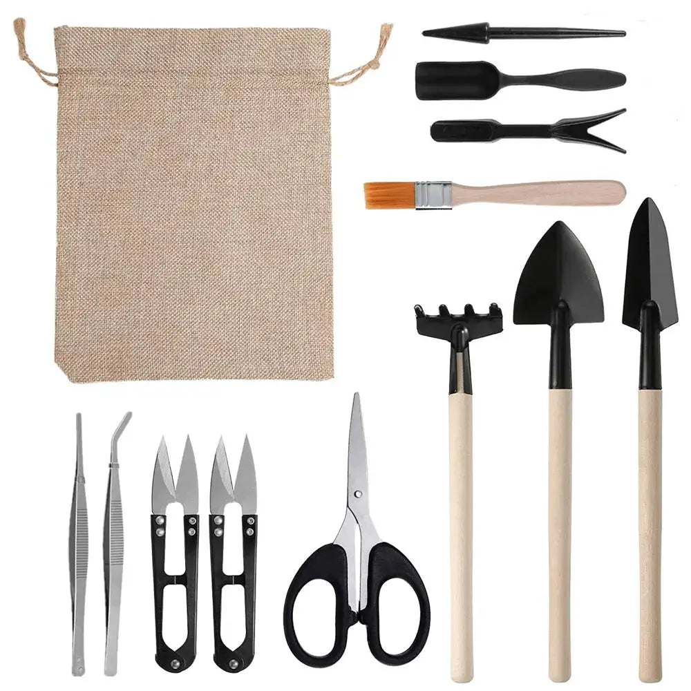 13 Piece Garden Tool Set | Wooden Handles | Metal Pruning Scissors | Weeding Kit