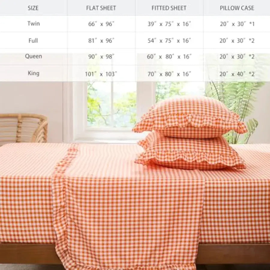 Gingham Sheet Set Lightweight Super Soft Brushed Microfiber Plaid Fall Bed Sheets with 16" Deep Pocket 4 Pcs Ruffle Farmhouse B from PriceLows™