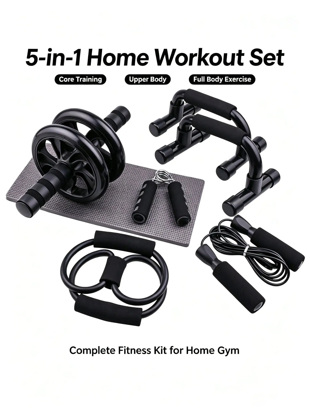 Home Workout Set | 7 Piece With Ab Roller | Push Up Bars