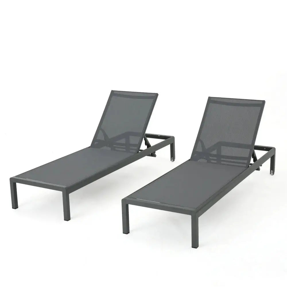 Dark Grey Aluminum Mesh Chaise Lounge 2PCS 400LBS 5 Adjustable Positions Outdoor Patio Pool Sun Lounger from PriceLows™