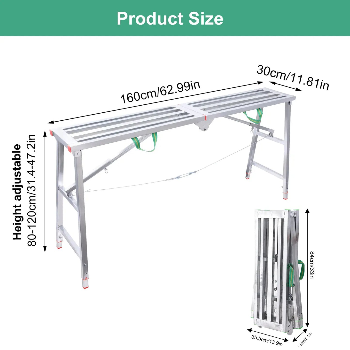 Scaffolding Ladder Heavy Duty Scaffold Ladder with Handle Height Adjustable, Multi-Functional Workbench, 400kg Load Capacity from PriceLows™