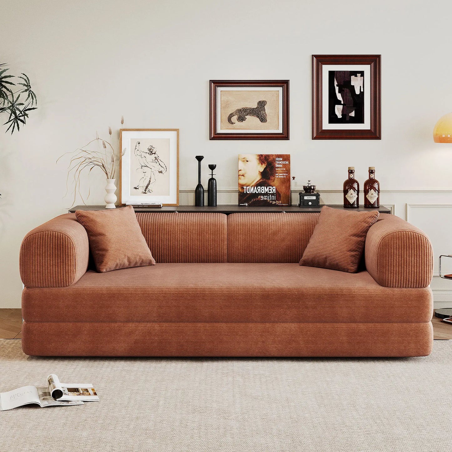 Convertible Sofa Bed | Genuine Leather | Metal Frame | Apartment Use