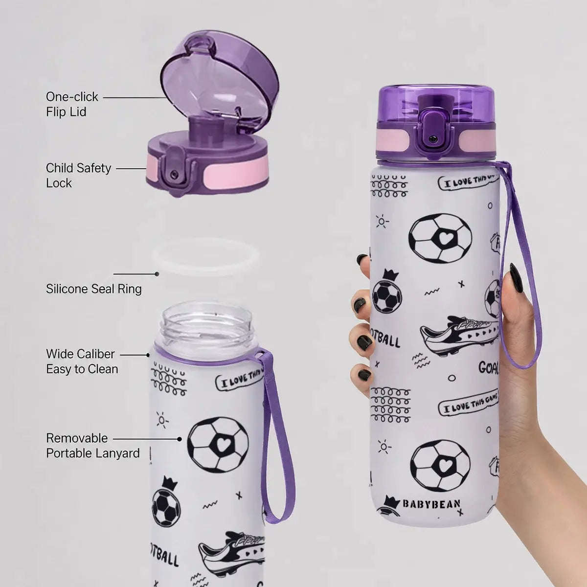 750ml Football Print Sports Water Bottle Flip Top Leakproof Portable Lanyard Water Cup For Kids Student Gym Outdoor Soccer Fans from PriceLows™