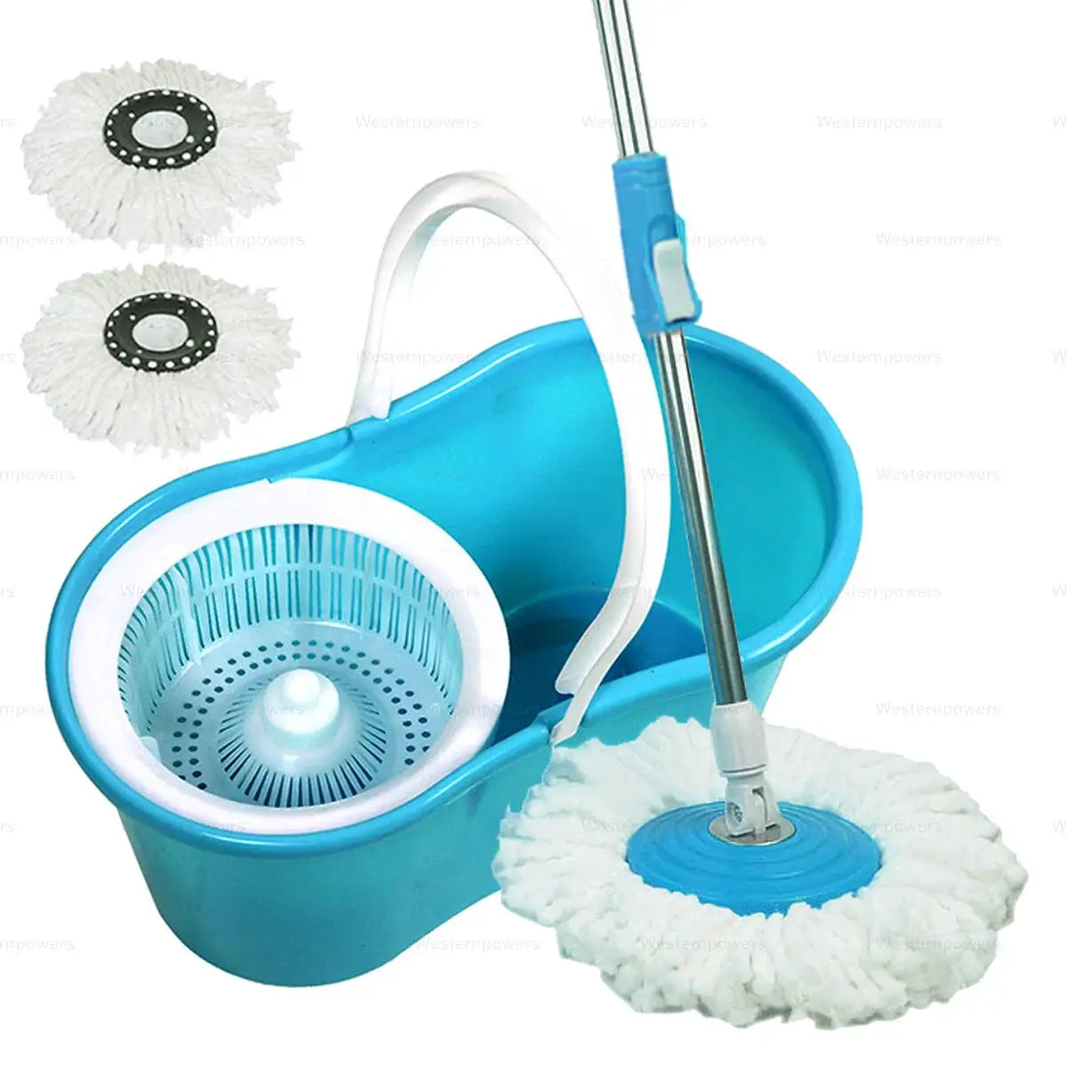 360° Rotating Head Easy Spin Dry Floor Mop Bucket + 2x Head Microfiber Spinning from PriceLows™
