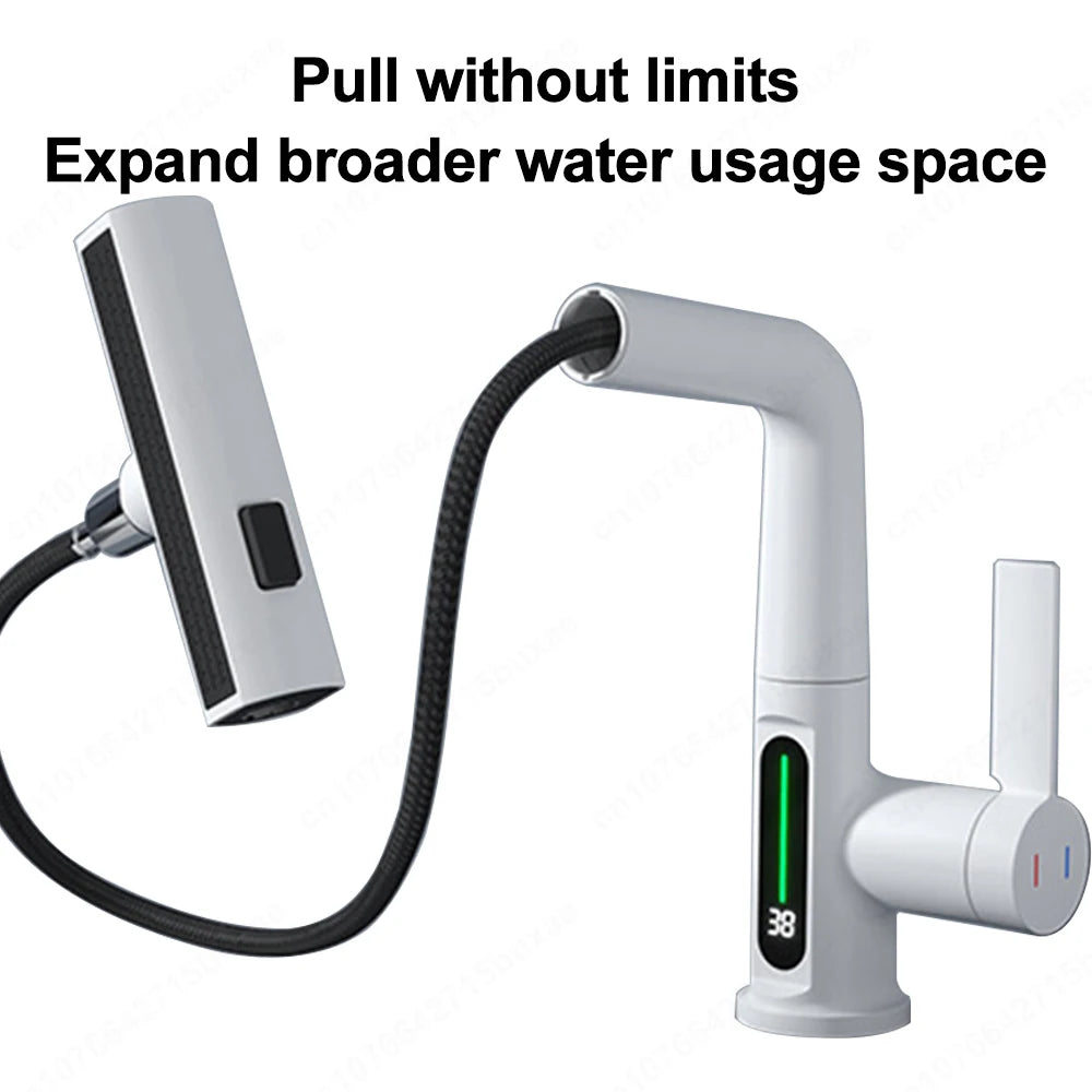 Kitchen Faucet | Waterfall Pull-Out | Digital Display | White