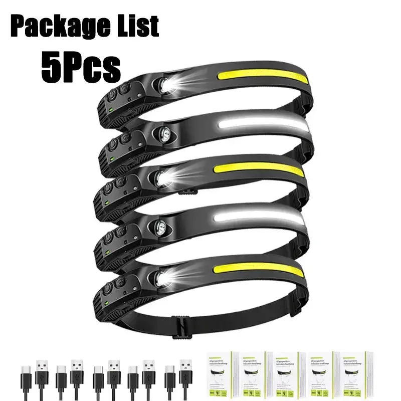 Sensor Headlamp USB Rechargeable LED Flashlight XPE+COB Torch Camping Waterproof Headlight for Fishing Lantern 1/2/3/4/5/8/10PCS from PriceLows™