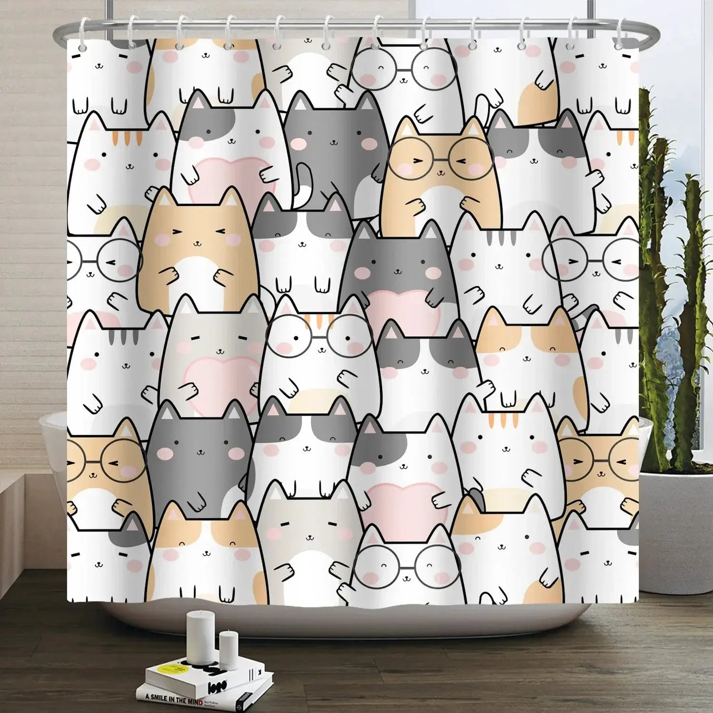 Cartoon Cat Shower Curtain Funny Animal Cute Cat Dog Kids Print Waterproof Bath Bathroom Shower Curtains Decoration with Hooks from PriceLows™