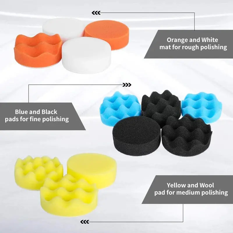 Polishing Sponge Pads Kit | Reusable Foam Buffers | Curved Washable Wool Pads