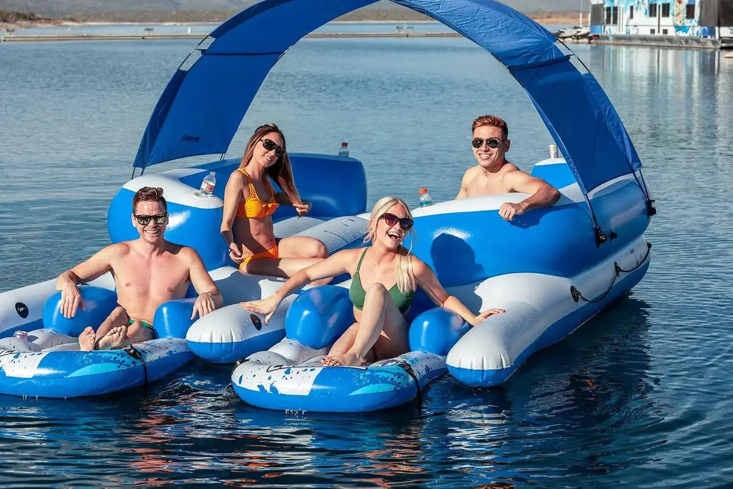Inflatable Floating Island | 8-Person Capacity | UV Sun Shade | Large