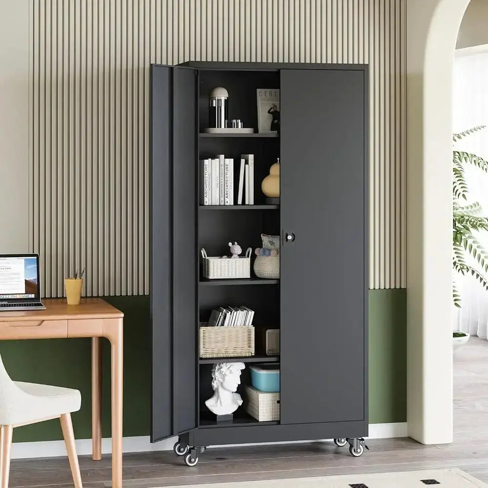 75 Tall Heavy-Duty Locking Metal Storage Cabinet with 2 Doors and 4 Adjustable Shelves for Garage or Office Use (Black) from PriceLows™