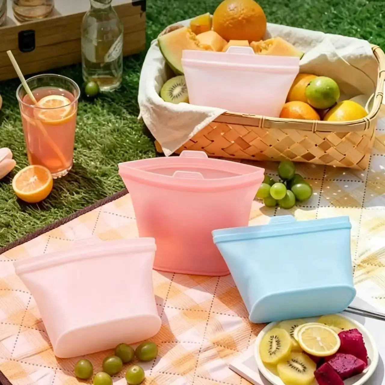 Silicone Food Storage Bags | Reusable Leakproof | Freezer Safe | Stand Up Design