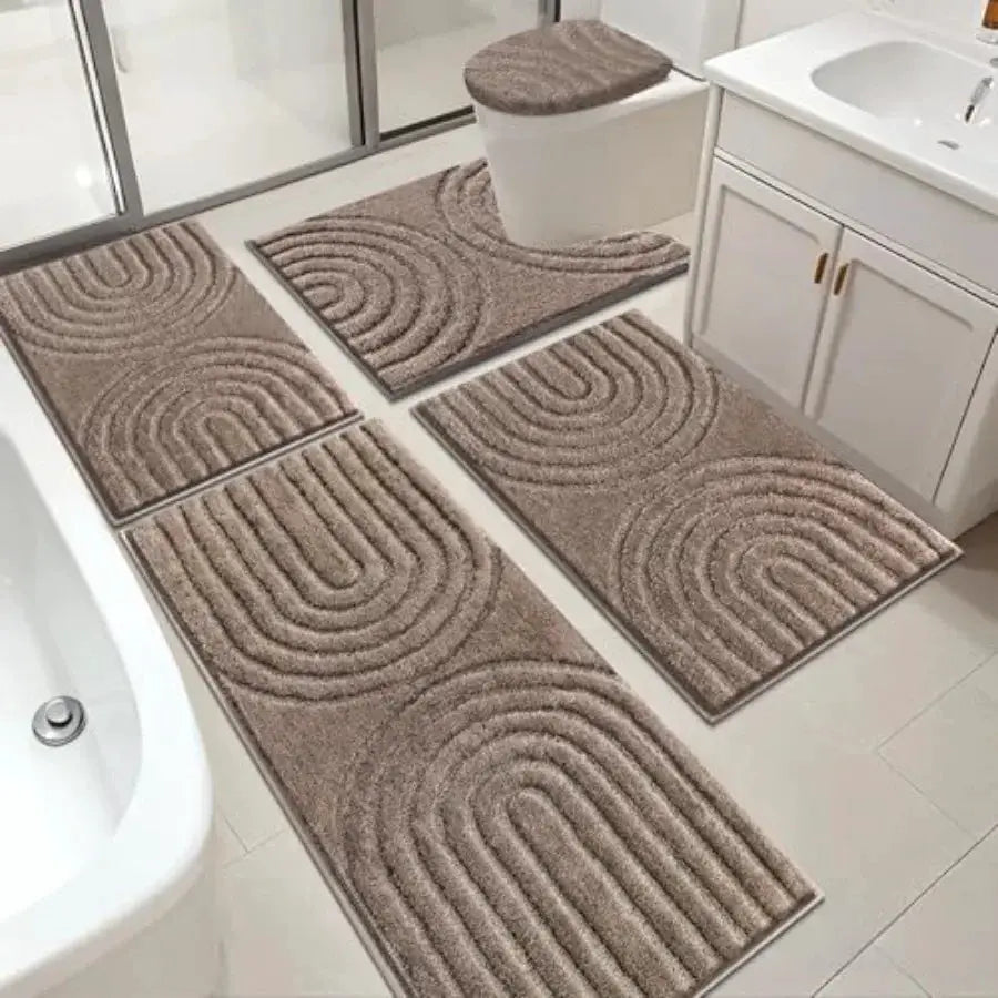 HEBE Bathroom Rugs Set 5 Pcs, Plush Absorbent Bath Mats for Bathroom, Non Slip Machine Washable Bath Mat Set with Toilet Cover, from PriceLows™