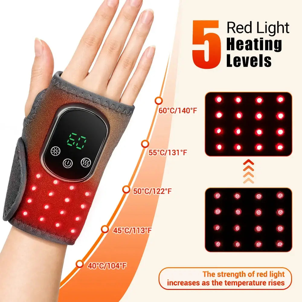 Red Light Wrist Brace | 40 Led 660Nm | Heated Massage Belt