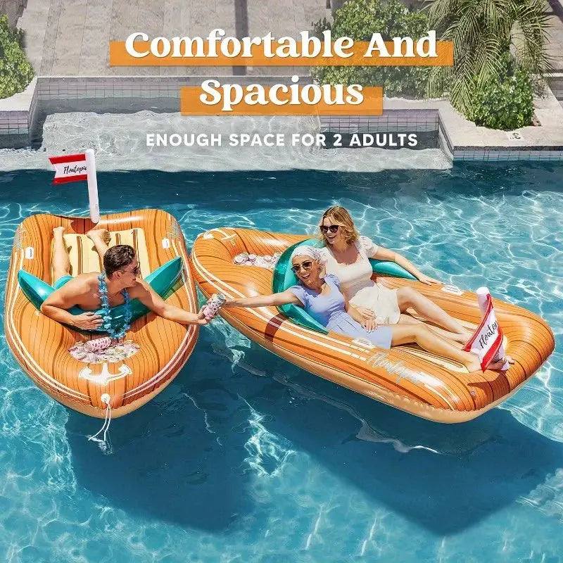 Giant Boat Pool Float | With Cooler | 8 Ft Long | Two Person Capacity