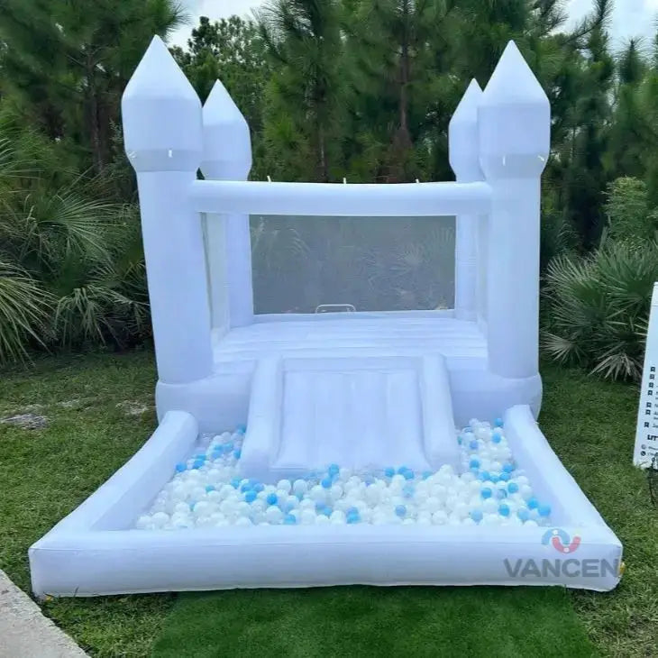 13FT Inflatable White Bounce House with Slide & Ball Pit, Creates a Magical Atmosphere for Weddings and Events from PriceLows™