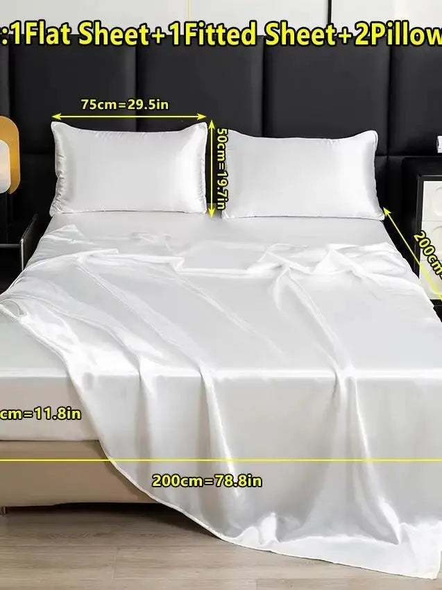 【Mother's Day Gift】4-Piece Set of Solid Color Satin Bed Sheet Set (1 Flat Sheet + 1 Fitted Sheet + 2 Pillowcases), Luxurious and Soft, with a Natural Luster, Skin-Friendly and Breathable Bedding from PriceLows™