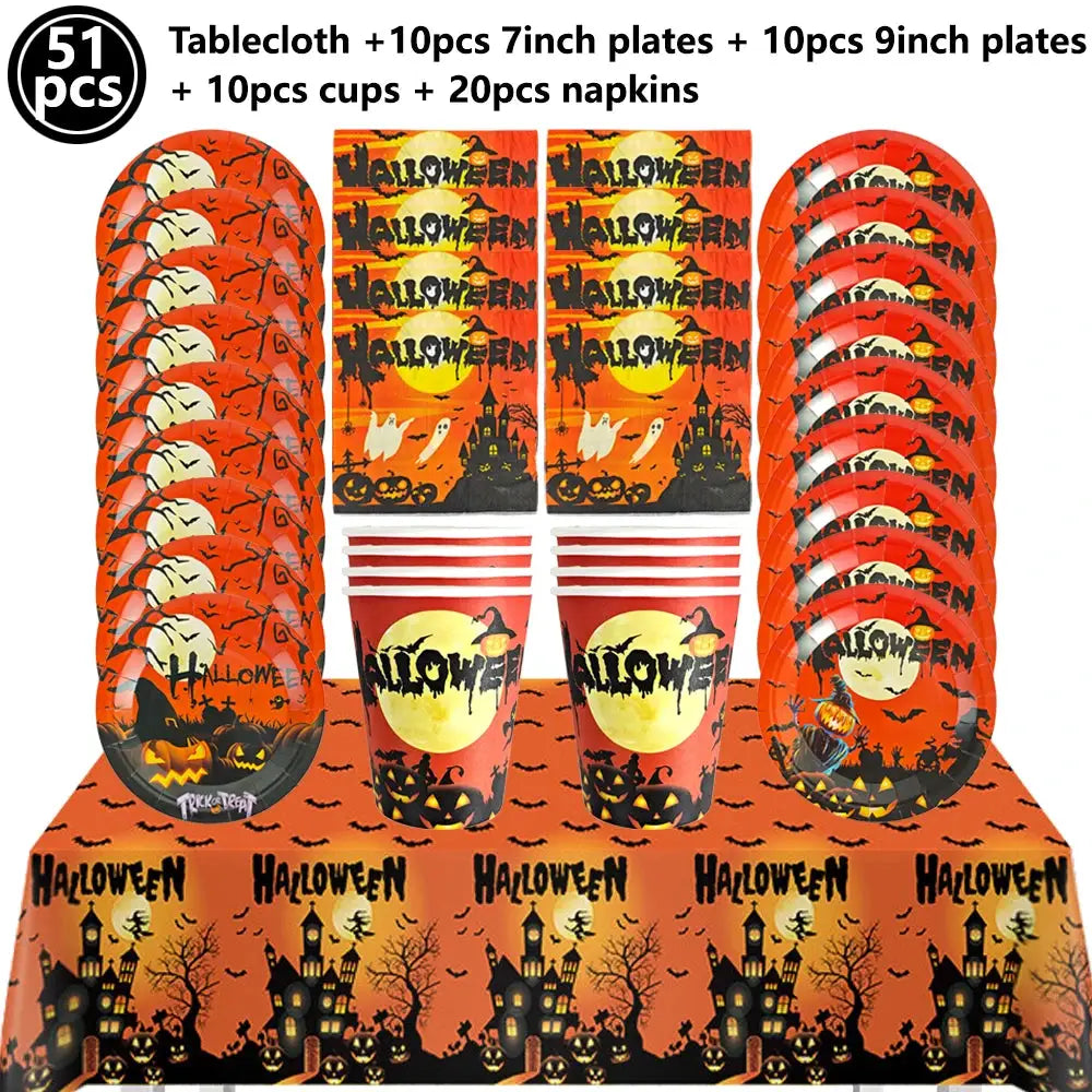 Halloween Party Supplies | Paper | Pumpkin Theme | Tableware Set