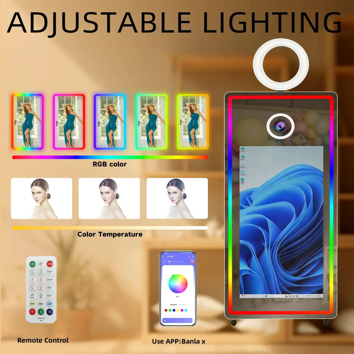 Magic Mirror Photo Booth | 65 Inch Frame | 43 Inch Touchscreen | LED Lighting