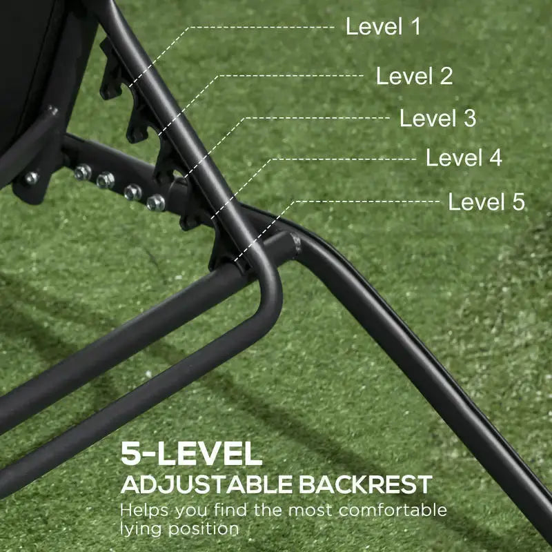 Chaise Lounge Outdoor, 2 Piece Lounge Chair with Wheels, Tanning Chair with 5 Adjustable Positions for Patio, Beach, Yard, Pool, Black from PriceLows™