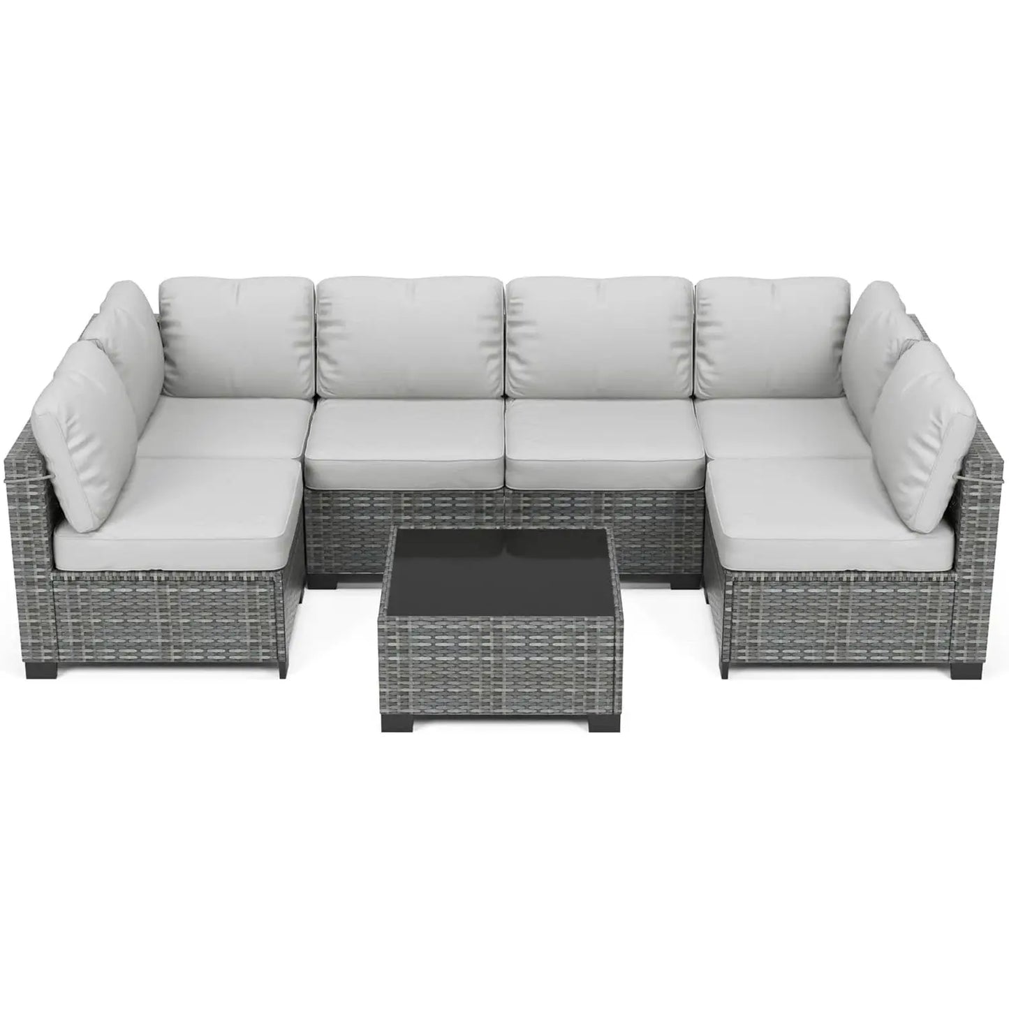 7-Piece Modular Outdoor Furniture Set, PE Rattan Wicker Sectional Modular Conversation Sofa Set, Perfect For Garden Balcony from PriceLows™
