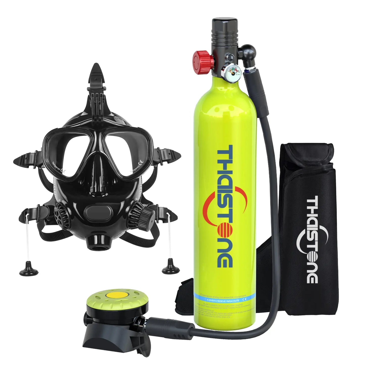 THAISTONE Colorful 1L Scuba Oxygen Tank Set with Full Face Mask, Backup Air Cylinder & Emergency Rescue Pony Bottle，15-25 Min from PriceLows™